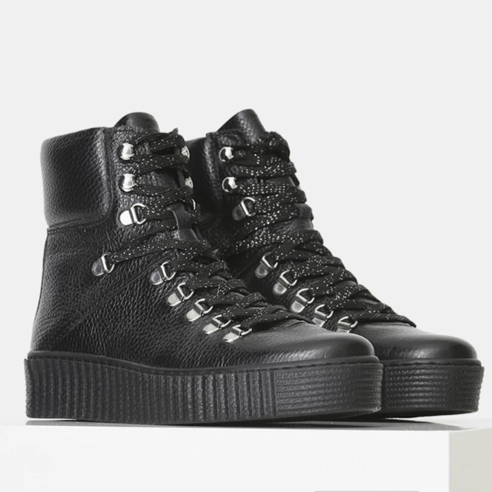 AGDA LEATHER LACE-UP BOOT - BLACK- NEVER WORN